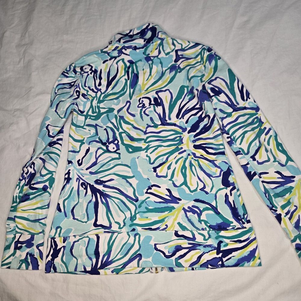 Lilly Pulitzer Jacket Blue Green Palm Leaves Full Zip Popover Jacket Size XXS - Picture 8 of 8